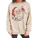 Ritatte Women Christmas Sweatshirt Retro Santa Claus Graphic Pullover Vintage Crewneck Long Sleeve Casual Xmas Holidays Tops