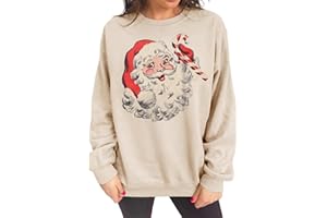 RITATTE Women Christmas Sweatshirt Retro Santa Claus Graphic Pullover Vintage Crewneck Long Sleeve Casual Xmas Holidays Tops