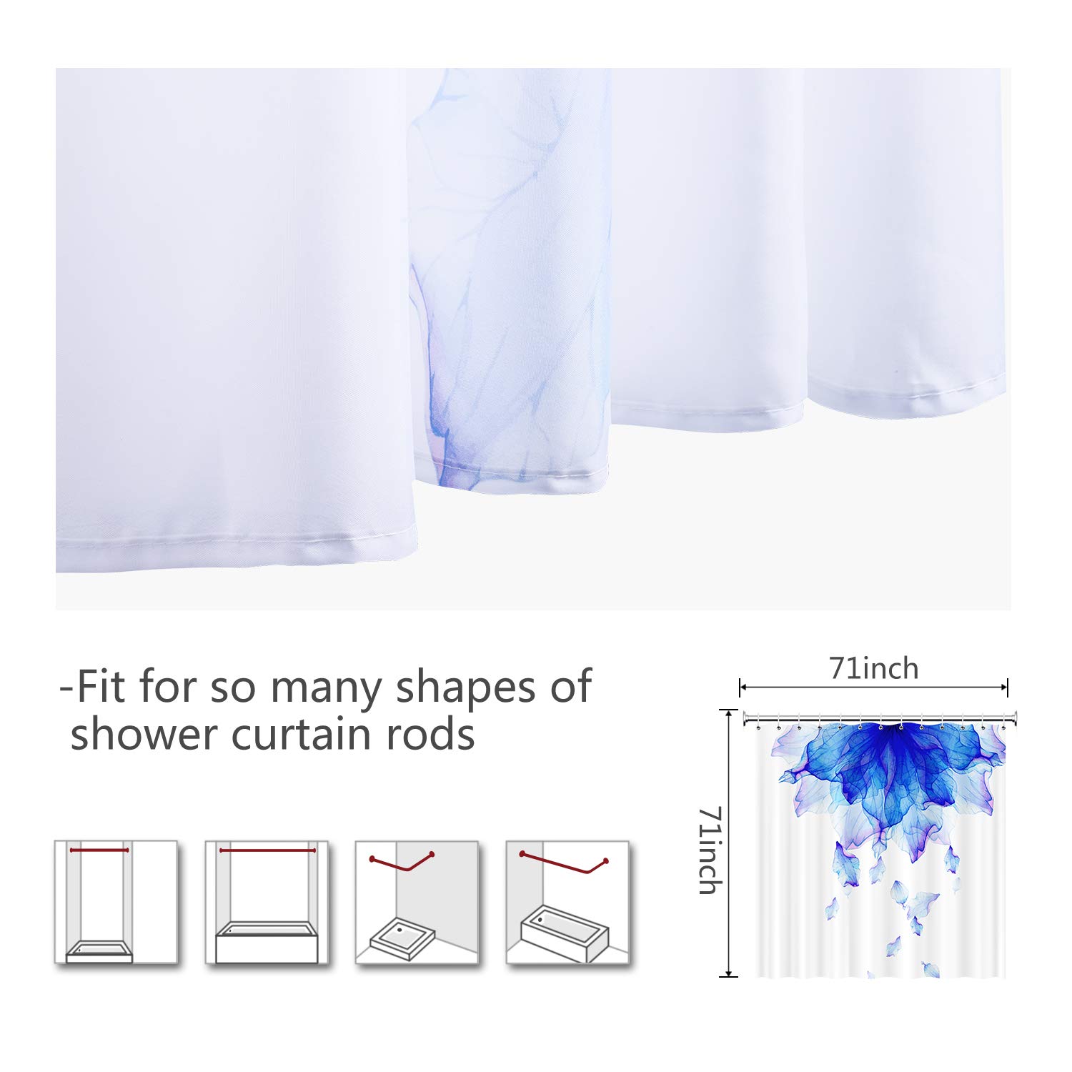 Vibesicily Shower Curtain, Durable Polyester Fabric Waterproof Bath Curtain for Bathroom Home Decor with 12 Hooks 71 x 71 Inch