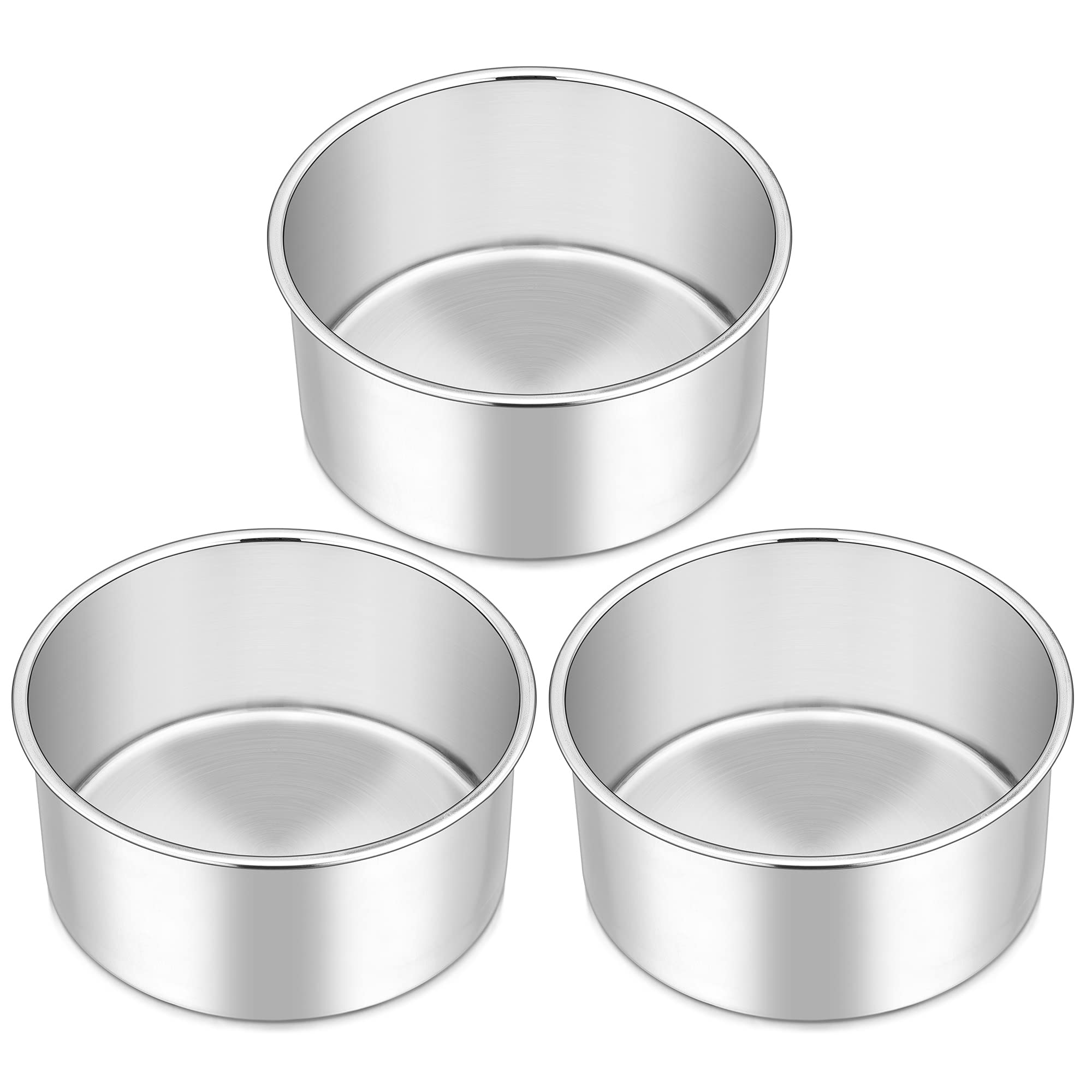 Herogo 6 Inch Cake Tin, Round Cake Tins Set of 3, Stainless Steel Deep Baking Cake Pan for Birthday Wedding Christmas Layer Desserts, One Piece Design & Mirror Finish, Dishwasher Safe