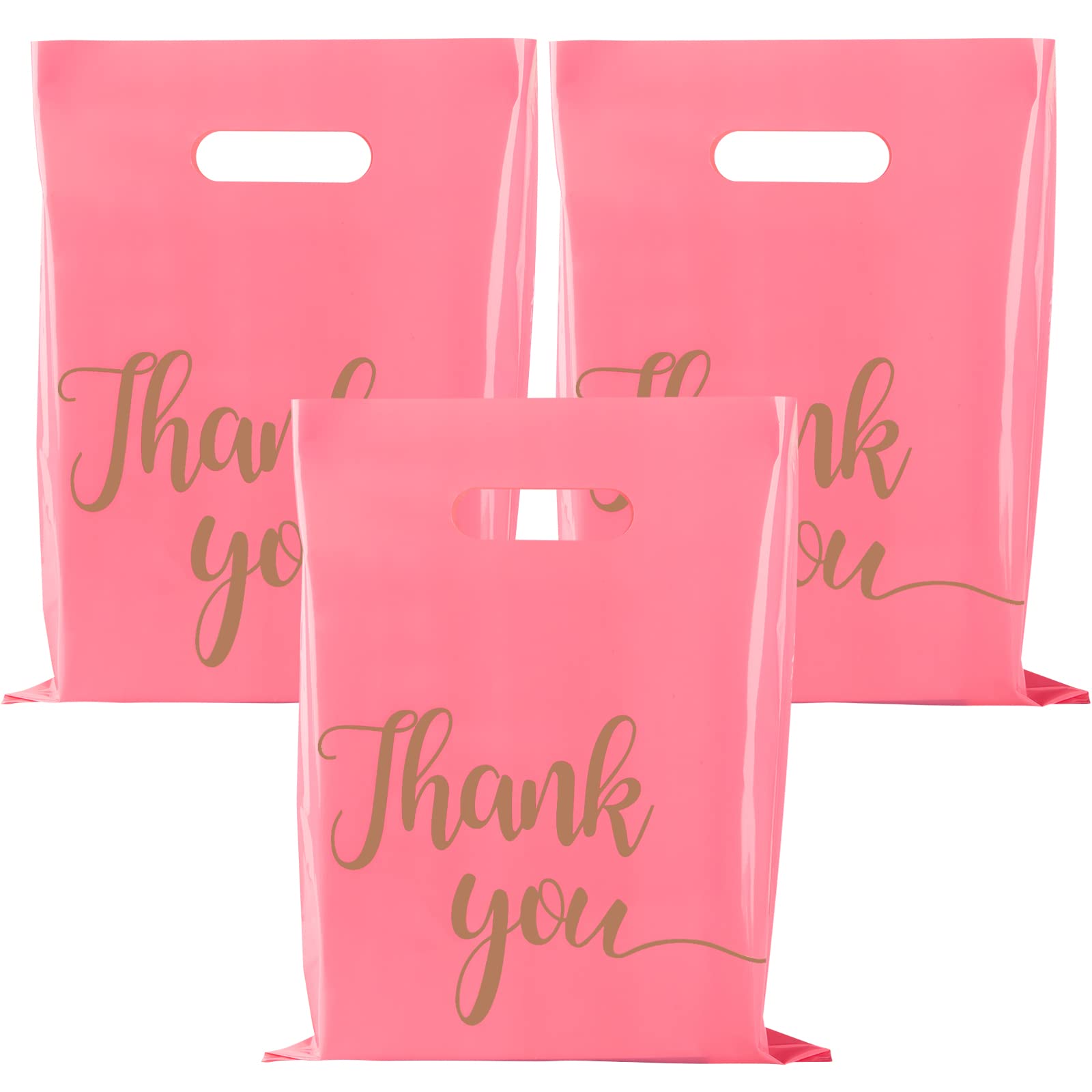Photo 1 of ZORRITA 100 Pack Thank You Bags for Small Business, 9 x 12 Inch Plastic Shopping Bags with Handles Retail Merchandise Bag Extra Thick Gift Bag Bulk (Pink)
