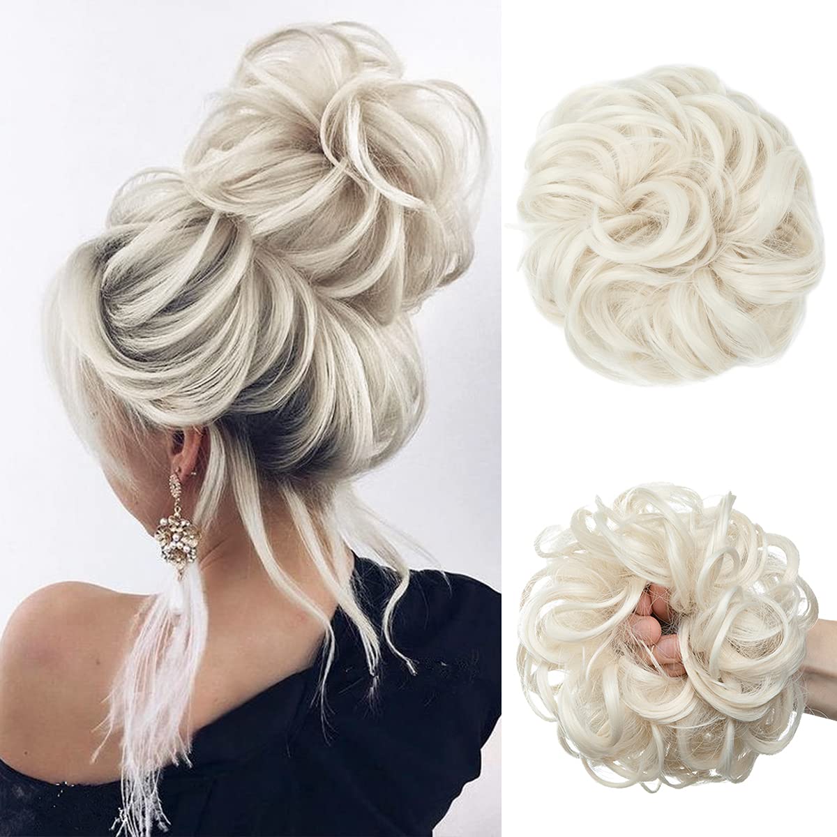 SARLA Messy Bun Hair Piece for Womens Synthetic Scrunchies Buns Extension Hairpieces Updo Pony Tail Platinum Blonde