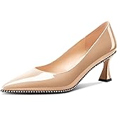 TNYNFBEB Womens Kitten Heel Pointed Toe Pumps Slip-on Sliver Beaded Prom Wedding Dress Basic Classic Patent Leather Summer 2.6 Inches Heels
