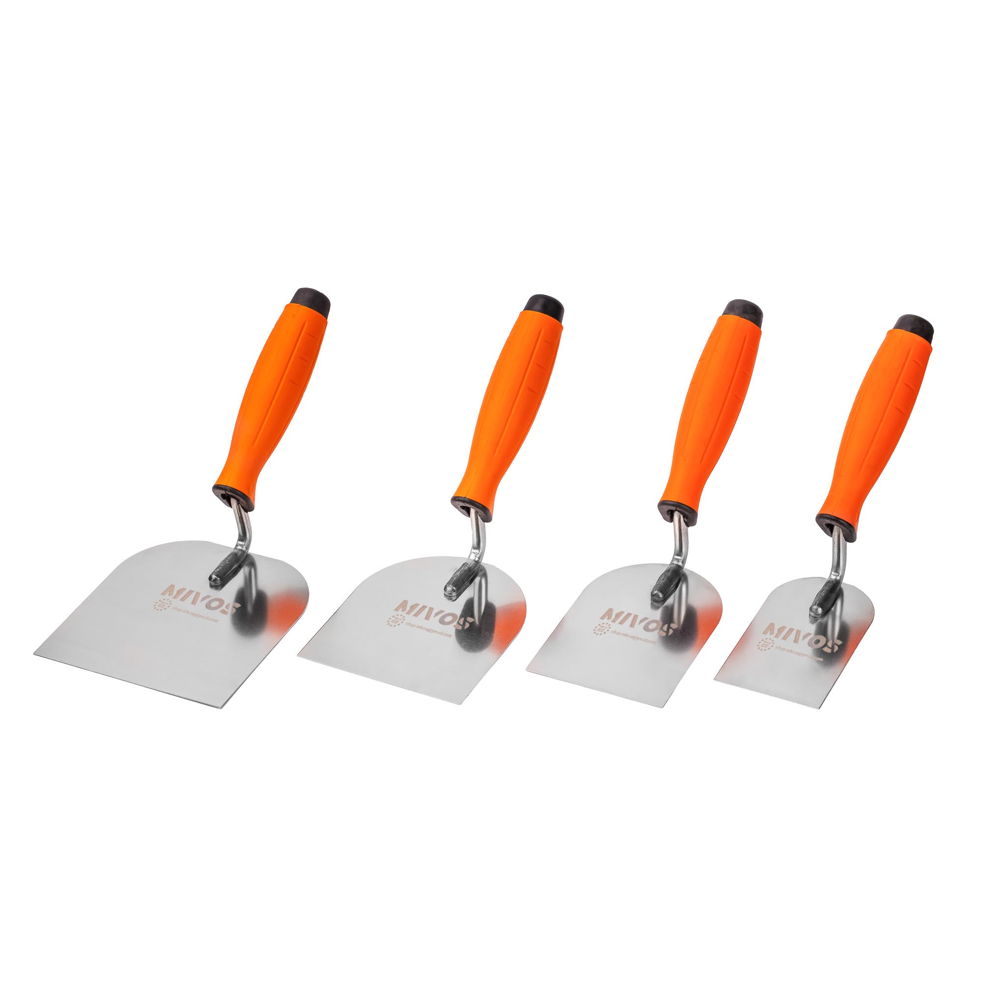 Mivos Stainless Steel Trowel Set, 4 Pieces, 60 mm, 80 mm, 100 mm, 120 mm, Stainless Steel Trowels, Stucco Trowel with Soft Grip, Plaster Trowel Set for Masonry Work, Made in EU