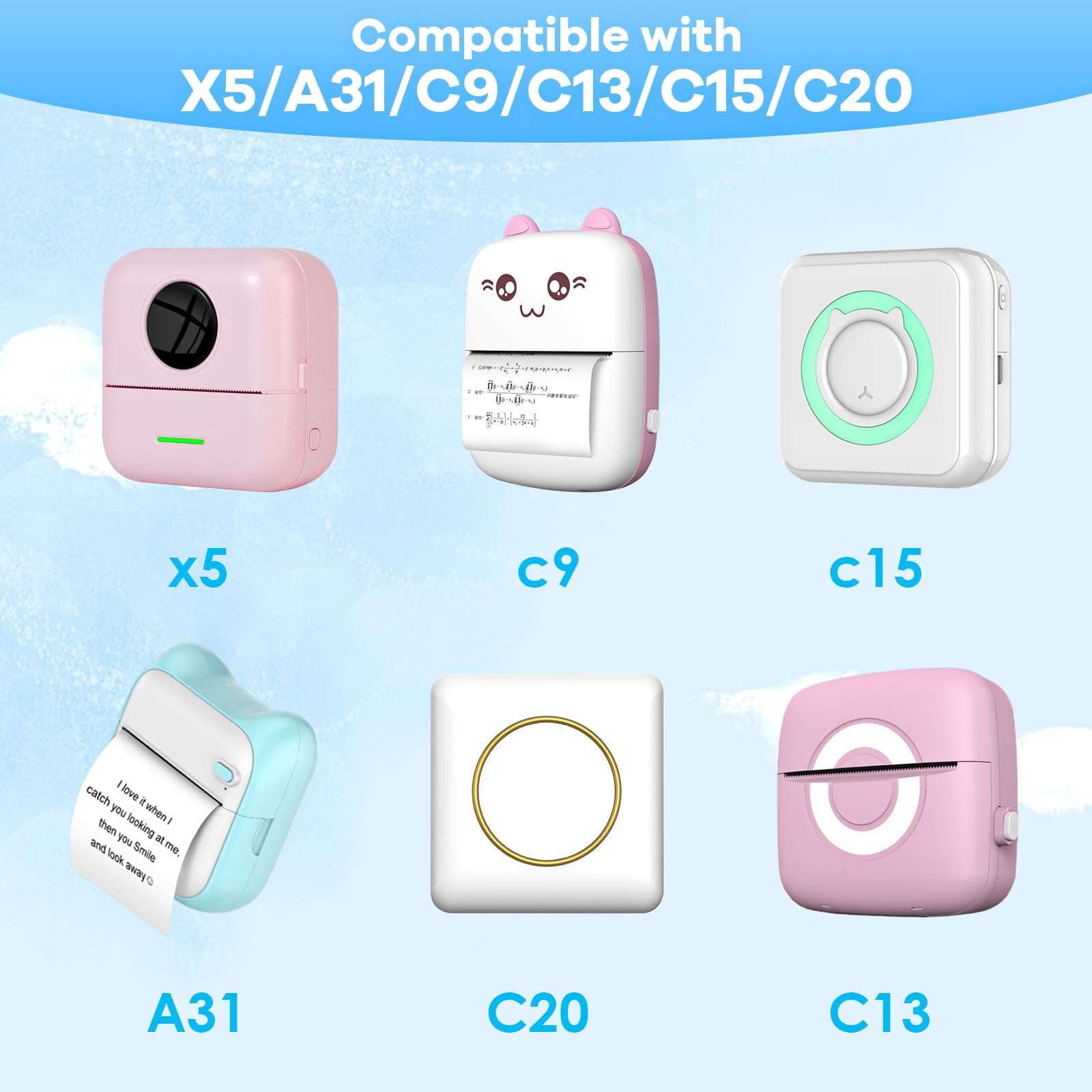 HuiJuKeJi 10 Rolls Thermal Inkless Printing Paper for Mini Sticker Receipt Printer Portable Bluetooth Pocket Printer, Including 5 rolls of adhesive thermal Paper for Photo Journal Notes Memo-57x25mm