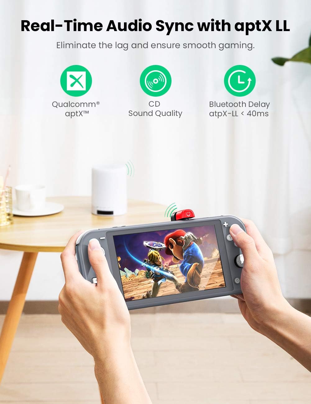 UGREEN Bluetooth 5.0 Transmitter Compatible for Nintendo Switch, Switch Lite, 3.5mm Audio Adapter with APTX Low Latency, Supports Wireless Bluetooth Headphones and Speakers: Home Audio & Theater