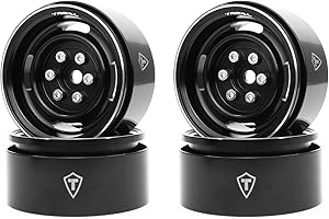 TREAL 1.9 Beadlock Wheel Rims Heavy Duty Vintage Style CNC 1.9 Inch Wheels(4P) for 1:10 RC Crawler TRX-4 SCX10 III SCX10 PRO SCX10 II -Type P(Black)