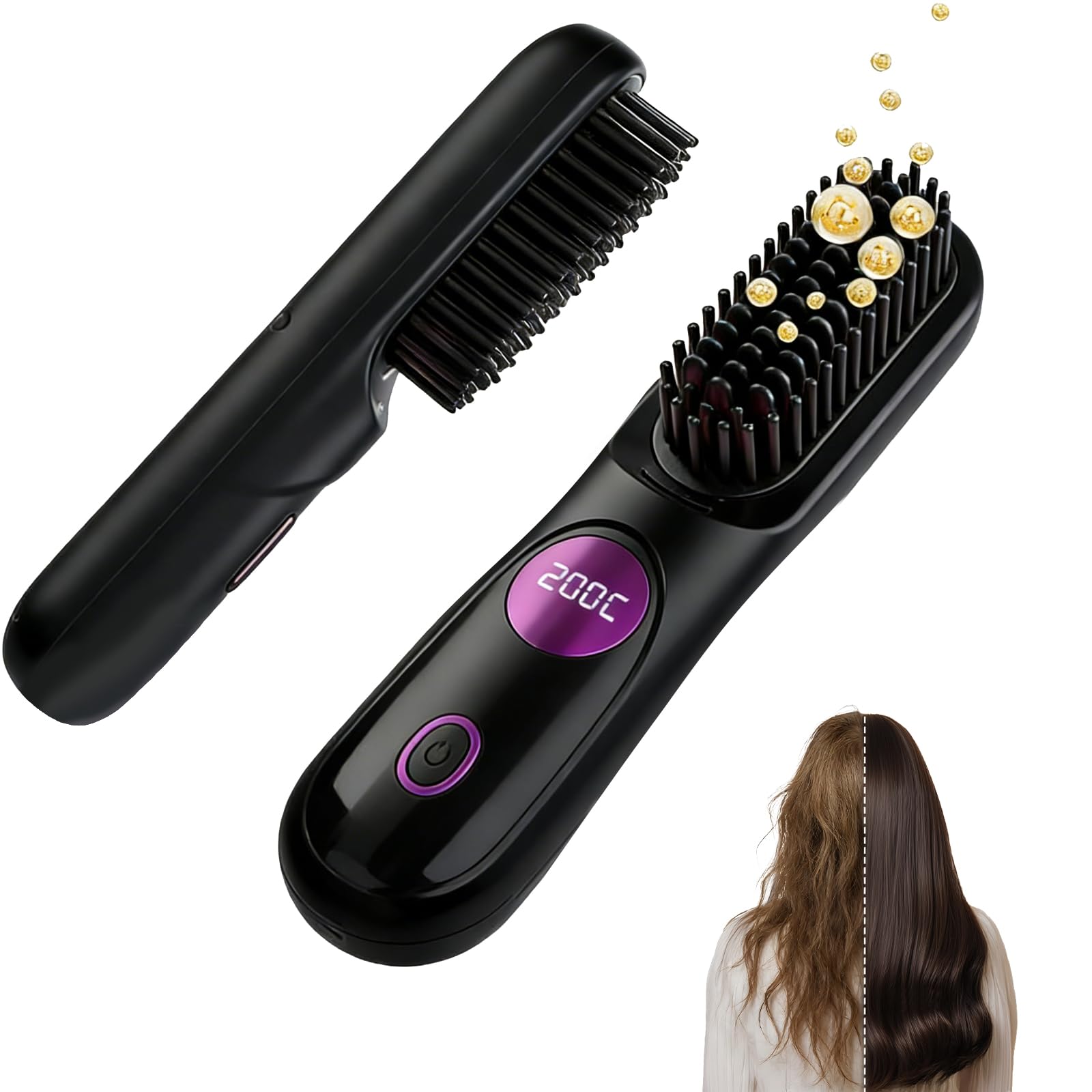 Photo 1 of Go Brush Pro, 2026 Upgraded Go Brush Pro, Portable Straightener Brushs for Travel, Cordless Fast Heating Hair Straightener with LCD Temperature Display (Black)