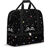 Weekender Bag for Women Man, Cute Cat Heart Animal Foldie Travel Duffel Bag with Shoe Compartment, Carry on Overnight Bag Sports Gym Bag for Airplanes Yoga Dance Beach Swim Hospital,A-05