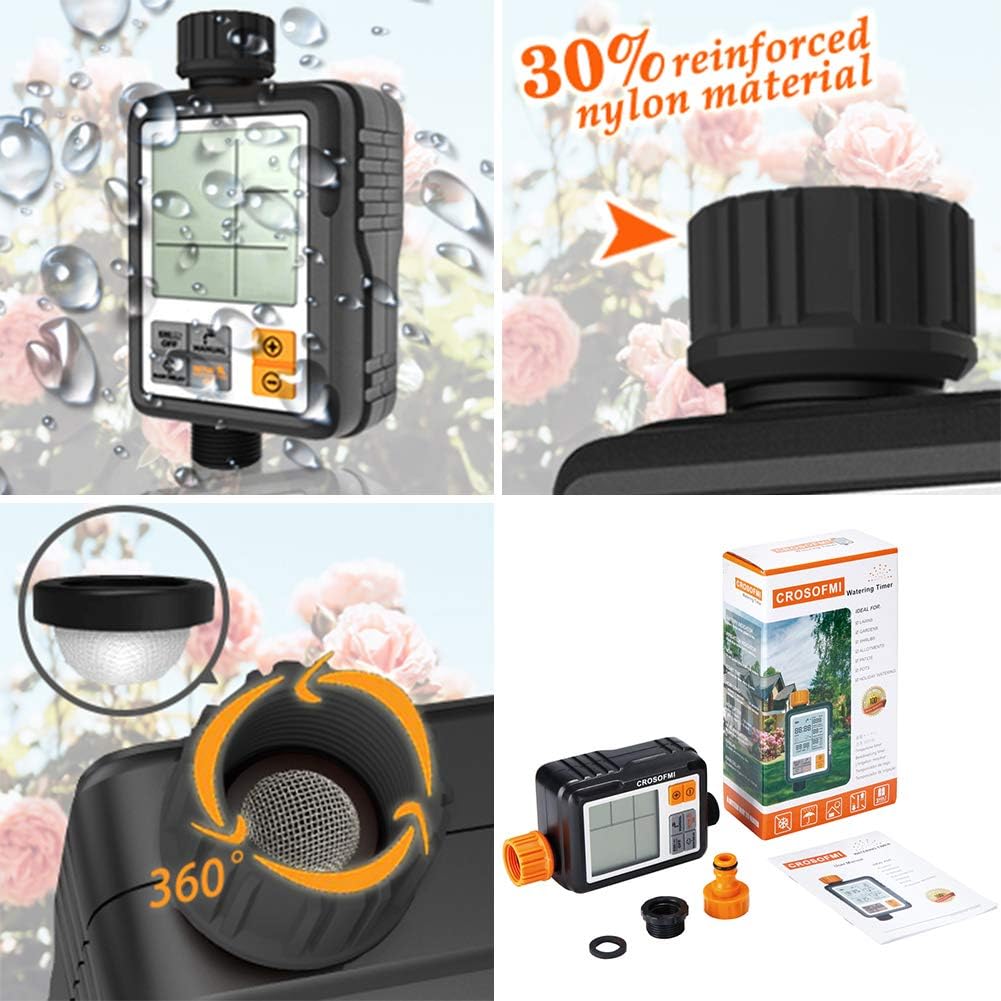 CROSOFMI Sprinkler Timer Digital Programmable Garden Lawn Hose Faucet Water Timer Irrigation System Controller/Child Lock Mode/Auto&Manual Mode/Rain Delay/3 Inches Large Screen/IP65-UPGRADE: Home & Kitchen