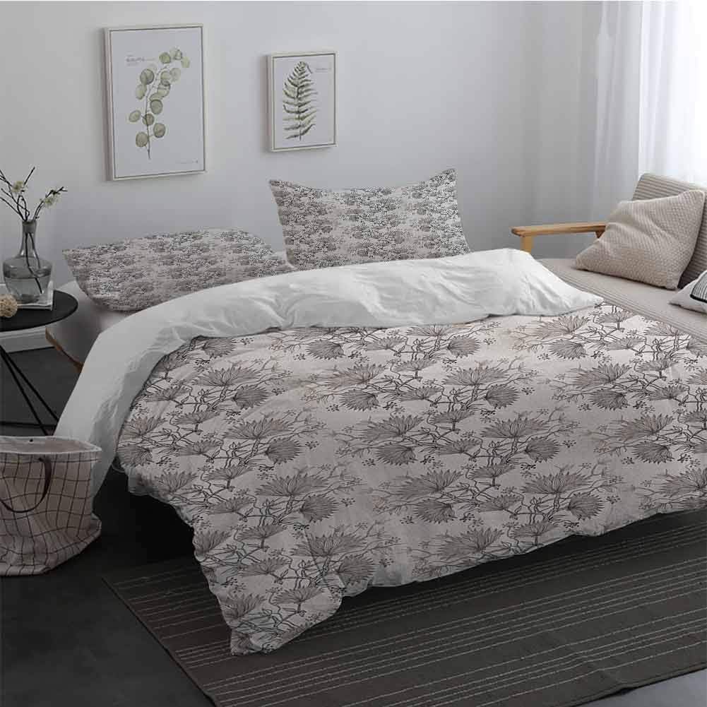 Sheet Set Microfiber Bedding Vintage Abstract Floral Arrangement with Chrysanthemums Traditional Hand Drawn Pattern Easy Fit Extra Soft Taupe Eggshell Long Twin
