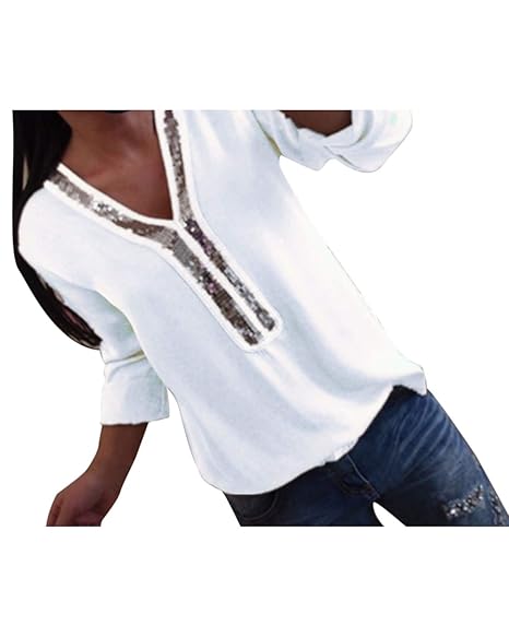 YOINS Sexy Schulterfrei Oberteil Damen Elegant Glitzer Oberteile für Damen Pulli Bluse Bling Rundhals Langarmshirt