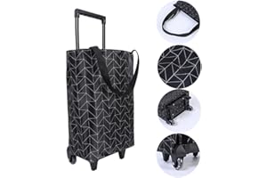 HOSDZOU Small Collapsible Shopping Cart,Shopping Cart with Wheels,Folding Portable Bag,Waterproof Rolling Bag,Trolley Tote Stair Climbing for Traveling,Gift for Women&Older (Black)