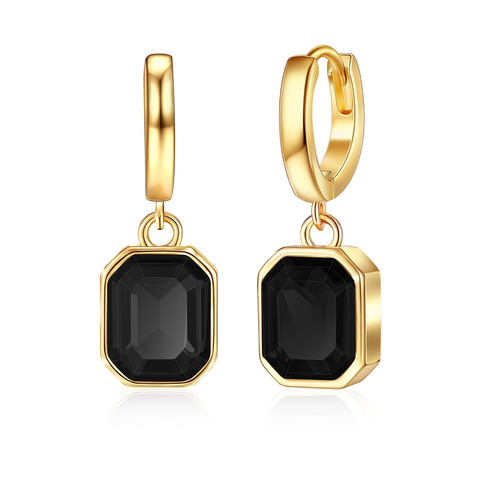 Mesovor Crystal Gold Earrings for Women, 14K Gold Plated Hypoallergenic Huggie Hoop Earrings Jewellery Gifts for Family Mother Sister Wife(Black)