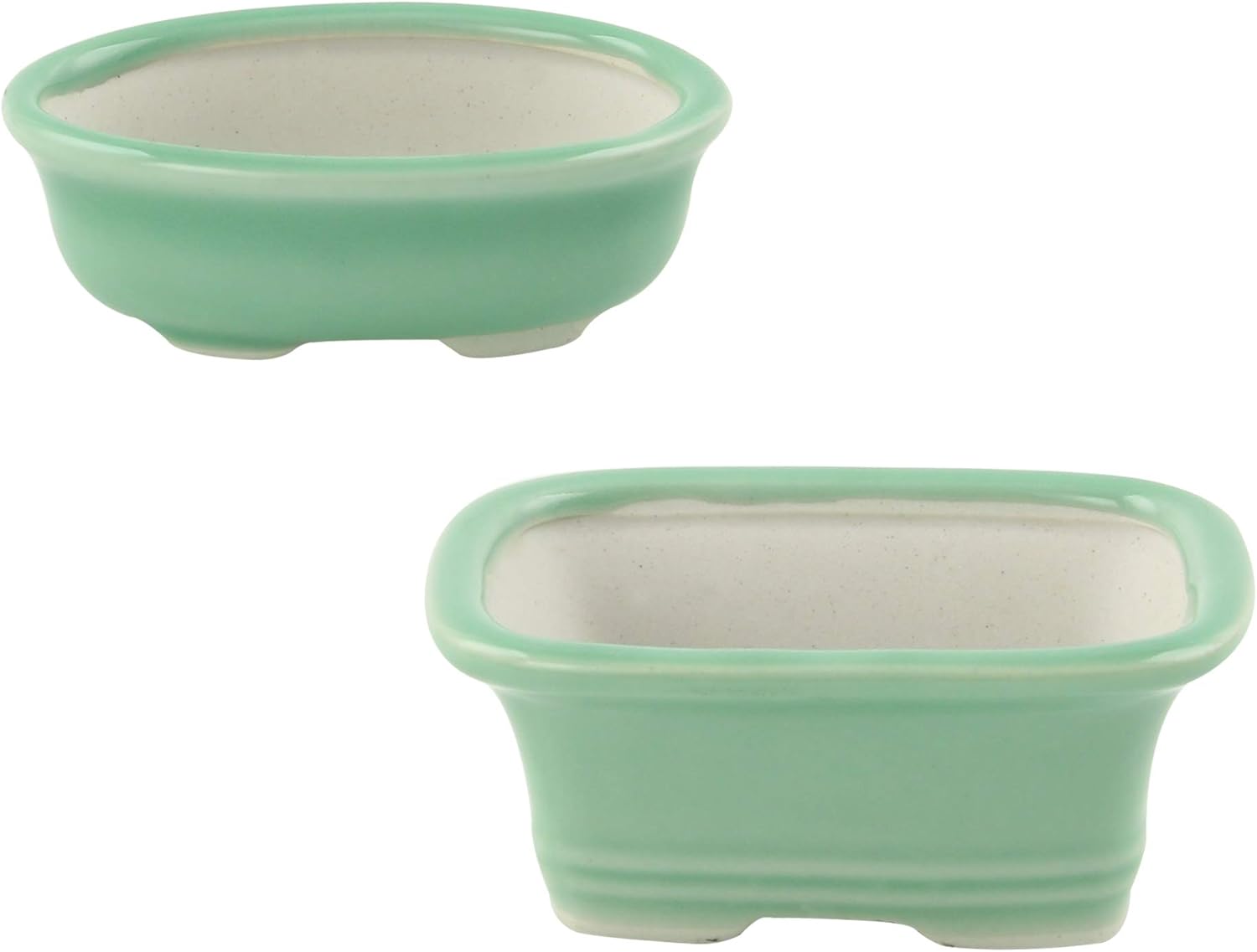 happy bonsai 3.2-3.9" (8-10cm) Mini Green Pots Value Set of 2, Green 2pc, Small (3.9 x 3.5 x 1.4 inches)