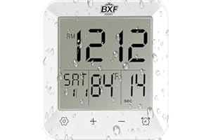 BXF SPORTS Digital Shower Clock Waterproof,Bathroom Extra Large LCD Screen Wall Clock Timer,Countdown,Moisture Proof,Anti Splash,Display Temperature,Time,Date and Week,Suction Cup,Hanging,Hole Stand