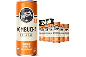 Liquid Remedy Kombucha Sugar Free Organic Drink, Low Calorie, Probiotic Like Tea for Gut Health - Orange Splash - 8.5 Fl Oz Can, 24-Pack