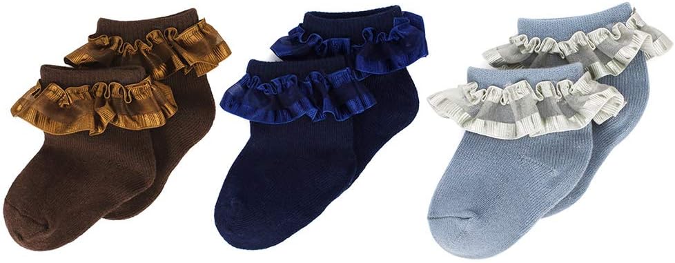 3 Pack White Frilly Socks 3 Pairs Baby Girl Lace Top Cotton Socks for Newborn Christening Wedding 0-12 Months