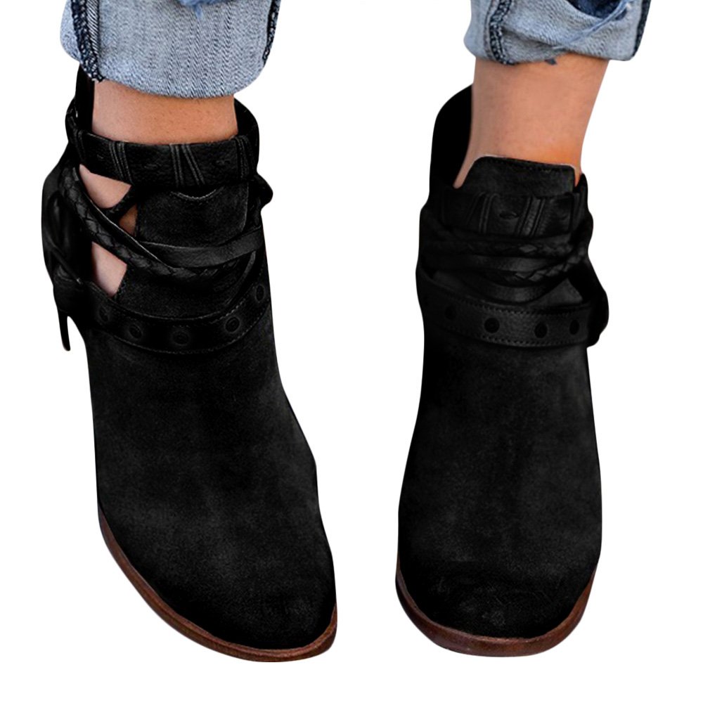 Poplover Women\'s Faux Suede Back Zipper Ankle Boots Mid Block Heels Shoes Black 4.5 UK