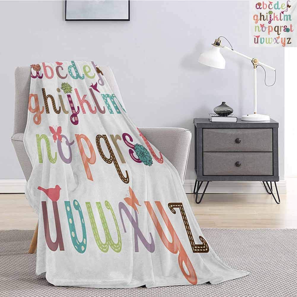 Luoiaax Letters Bedding Microfiber Blanket Girly Feminine Typography Set Colorful Letters with Flowers Birds and Butterflies Super Soft and Comfortable Luxury Bed Blanket W57 x L74 Inch Multicolor