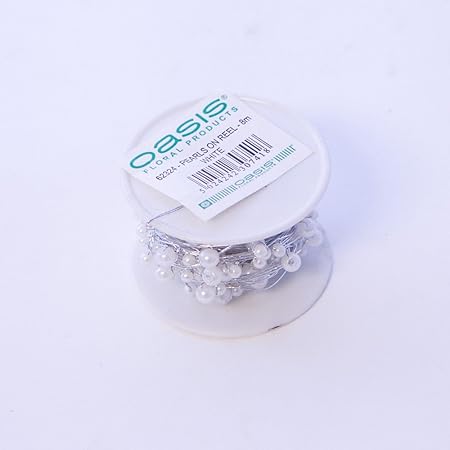 FloristryWarehouse Oasis Perlen an silberfarbenen Draht, Weiß