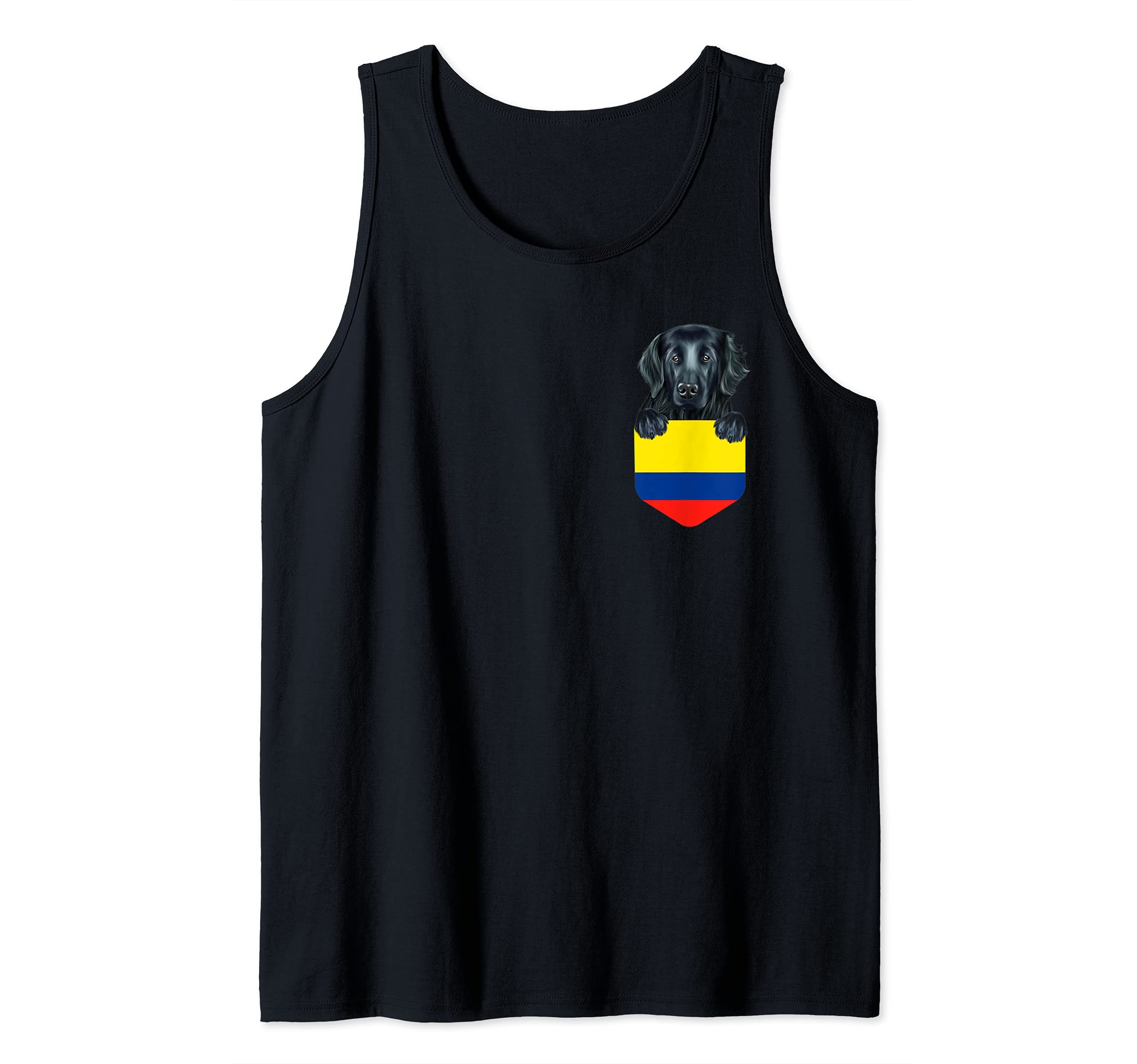 Colombia Flag Flat-Coated Retriever Dog In Pocket Tank Top