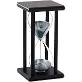 SuLiao Wood Hourglass 30 Minute, Black Wooden Stand Sand Timer Clock, Black Sand Watch 30 Min, Antiguo Reloj De Arena Half Hour, Large Unique Glass Sandglass for Home, Desk, Office Decorative