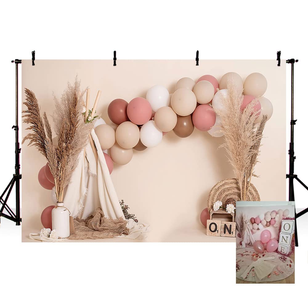 MEHOFOND 1st Birthday Girl Backdrop Pink Balloons 8x6ft