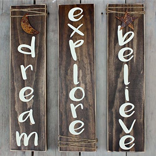 Dream Explore Believe Rustic Sign Twine Set of 3