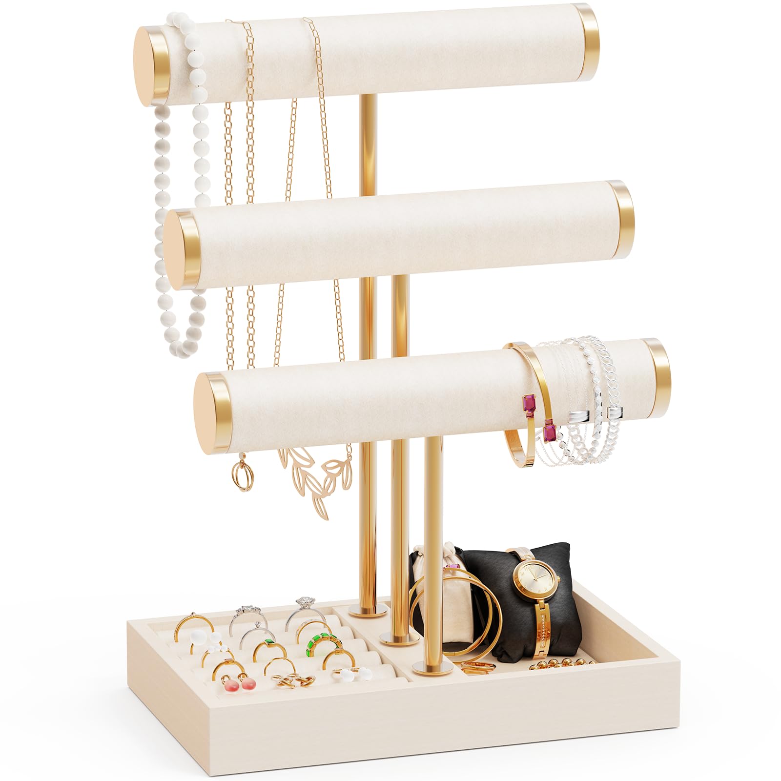 Photo 1 of 3 Tier Necklace Holder Display, Jewelry Organizer, Jewelry Stand, Bracelet Display, Necklace Organizer, Bracelet holder, Jewelry Display, Bracelet Organizer for Necklace, Watches, Rings, Beige
