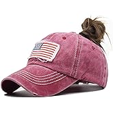Distressed Ponytail Hat for Women American-Flag Pony Tail Caps High Bun