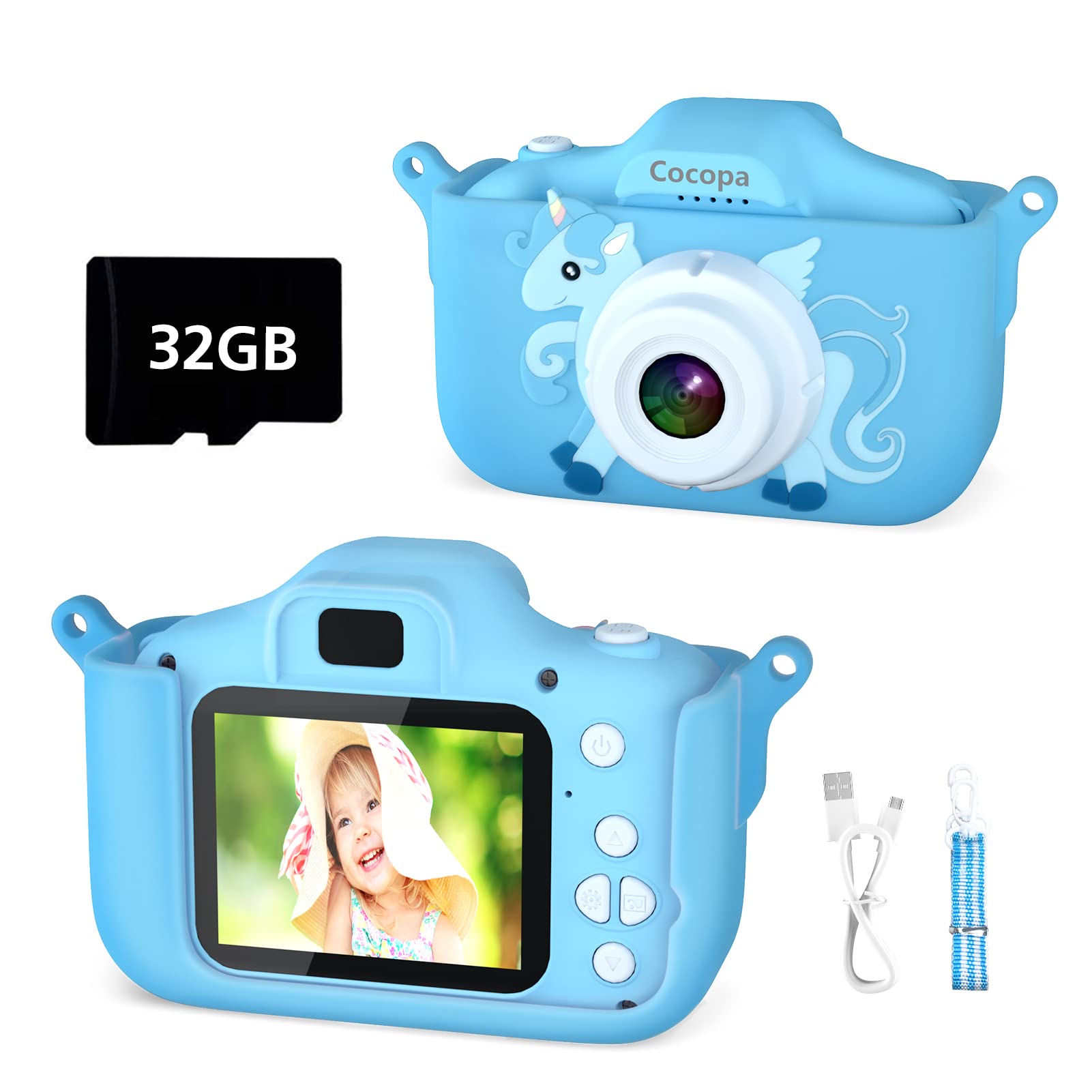 Cocopa Kids Camera Digital Camera for 3-12 Years Old Boys,1080P HD Video Recorder Camera for Kids with 32GB SD Card &Silicone Cover, Birthday Christmas Toys Gifts for 3 4 5 6 7 8 Year Old Boys(Blue) — image 1