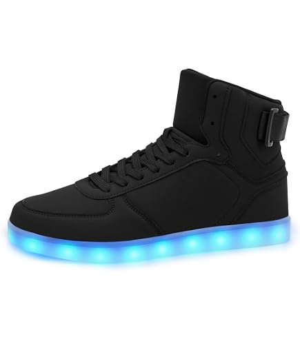 IGxx LED Light Up Shoes for Men Women Sneakers High Top Black 5 | Glitter | Hook-and-Loop | Retro Style | Boots