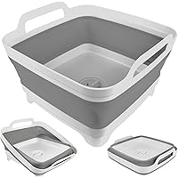 Baoswi Collapsible Wash Basin with Drain Plug - 2.4 Gallon (9L) Portable Sink for RV Camping,Space-Saving Dish Pan and Wash B