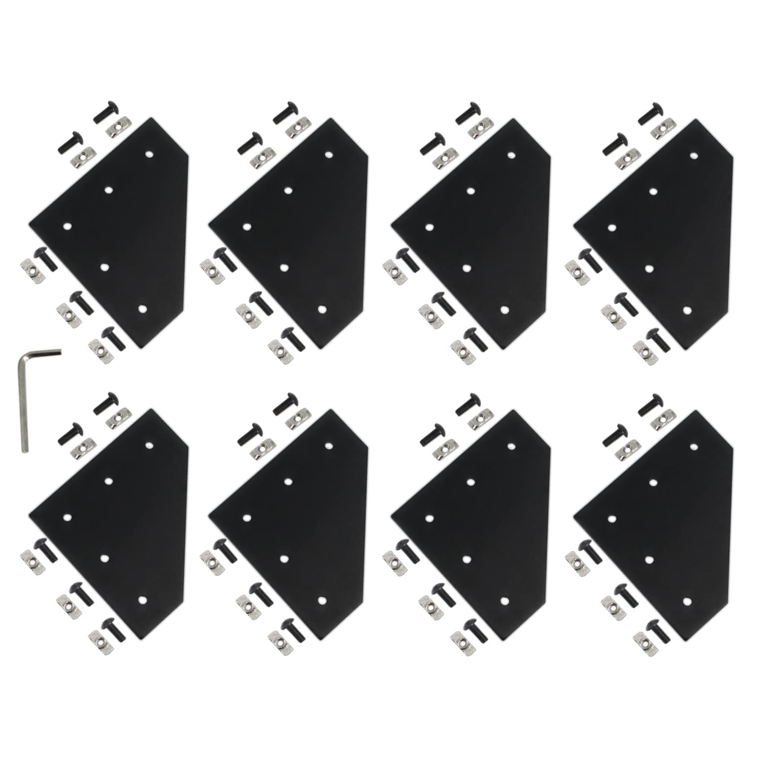 Zeberoxyz 8PCS/Kit Black L Shape Corner Bracket Plate with Screws and T-Nuts, 5-Hole 90 Degree Joint Board Plate for 4040 Series Aluminum Profile 3D Printer Frame (4040 Series Black-L with Nut) — image 1