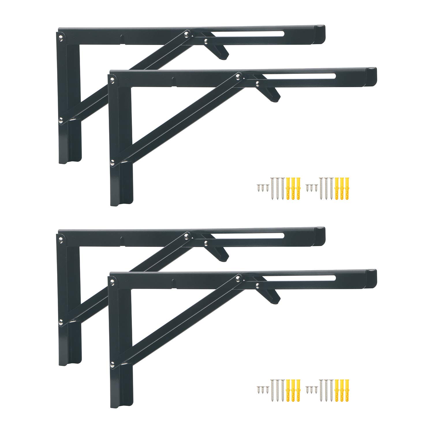 Pxyelec 4pcs Folding Shelf Bracket 16 inches, Heavy Duty Stainless Steel Wall Shelf Support Bracket for Space-Saving DIY Workbench with Install Screws