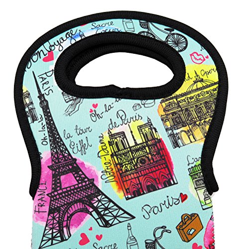 Wine Tote Carrier Bag / Purse For Champagne, Chardonnay, Water Bottles (Paris Designs)