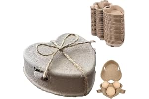 30PACK Egg Cartons Bulk,Easter Heart Shaped Eggs Cartons with Jute Rope,3 Count Natural Paper Pulp Valentine Egg Carton,Reusa