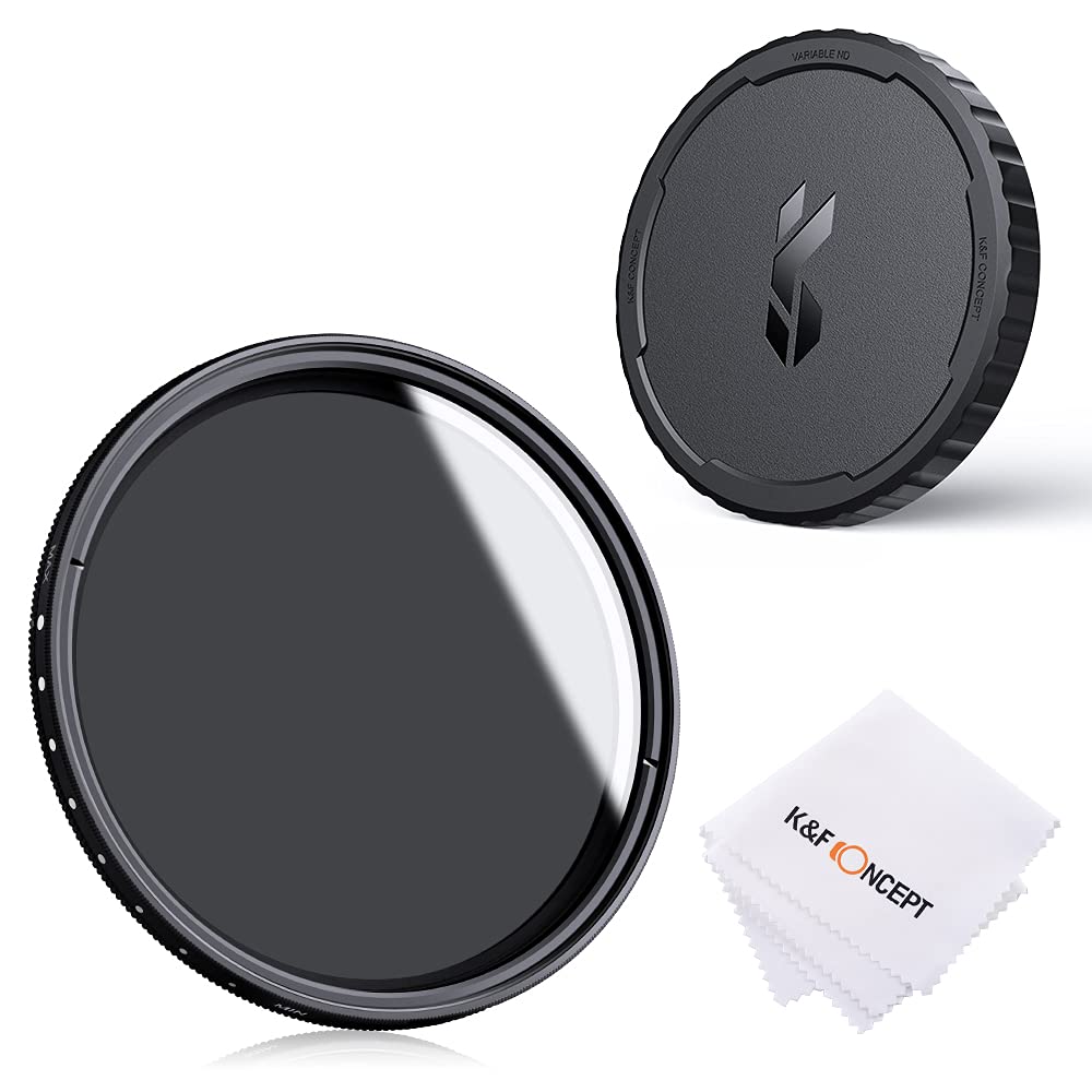K&F CONCEPT 72MM Variable ND2-ND400 Filter+ Cleaning Cloth+ Filter Cap, Basic Adjustable Thin ND2~ND400 Neutral Density Cloth with Silicone Lens Cover