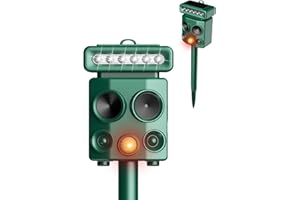 Solar Powered Ultrasonic Animal Repellent Outdoor,18KHZ Motion Activated Pest Deterrent with Waterproof Sensor&Flashing Light