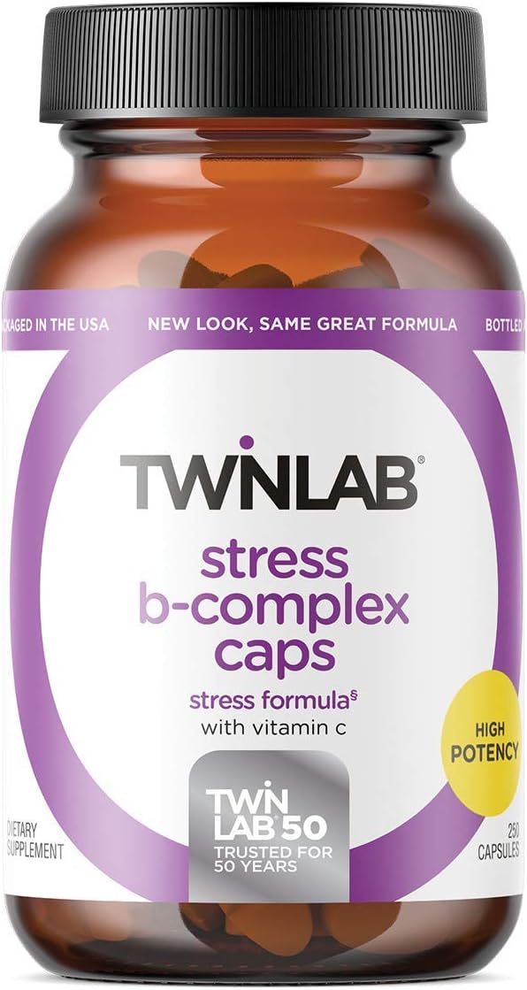 TwinLab Stress B-Complex Caps with Vitamin C - B Vitamin Energy Pills for Stress Relief & Immune Support for Men & Women - (250 Caps): Health & Personal Care