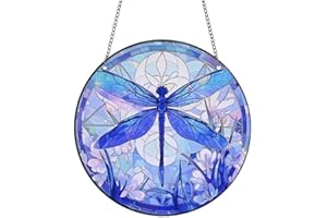 WQVSHRO 5.9'' Dragonfly Stained Acrylic Window Hanging,Blue Dragonfly Acrylic Window Decor Stained Panel Hangings for Home Garden, Festivals Gifts for Mom Teacher Daughter (Dragonfly)