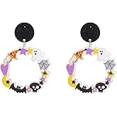 Colorful Halloween Resin Acrylic Dangle Earrings Cute Pumpkin Ghost Cat Bat Eye Spider Earrings for Women Girls Jewelry