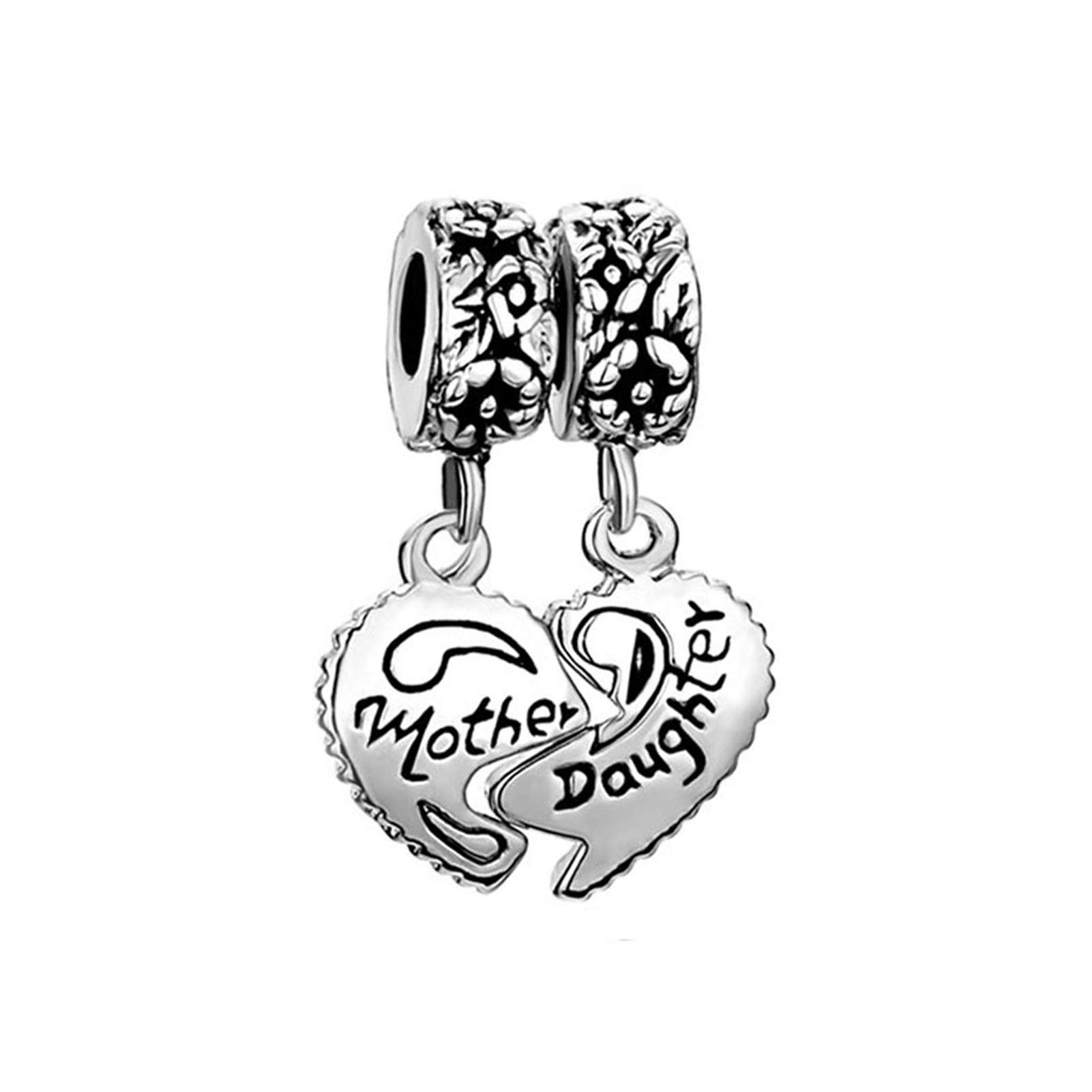 Mother Daughter 2PCS Love Heart Dangle Charm Compatible with Pandora Charm Bracelets Family Mom Mum Birthday Mothers Day