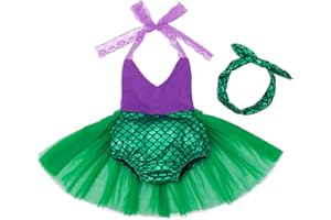 HenzWorld Baby Halloween Costumes Infant Mermaid Costume with Headband Bodysuit 1st Birthday Girl Outfit Romper Tutu Dress