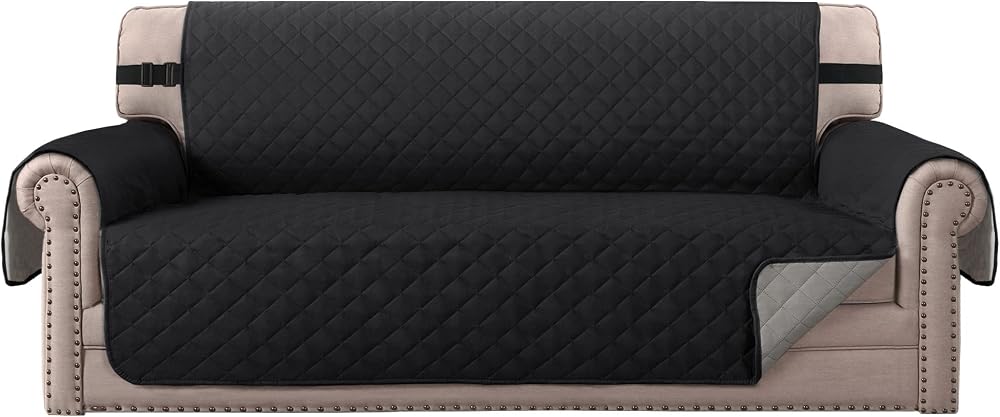 BellaHills 3 Seater Water Resistant Sofa Cover Black/Grey Reversible