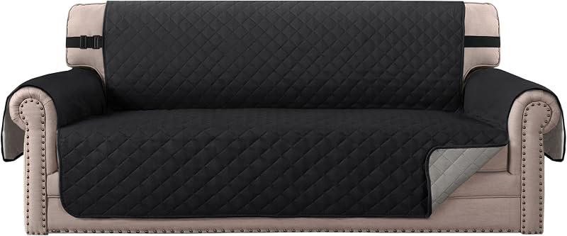 BellaHills 3 Seater Water Resistant Sofa Cover Black/Grey Reversible