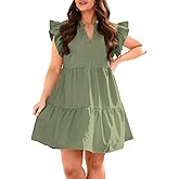 Fisoew Plus Size Dresses for Women Summer Ruffle Short Sleeve V Neck Dress Tiered Swing A Line Babydoll Mini Dress