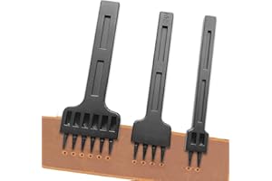 JONMON Prong Punch Tool Set - 3pcs 6mm Leather Row Round Hole Punch Tool, 2/4/6 Prong Tooth Circular Cut Lacing Stitching Chi