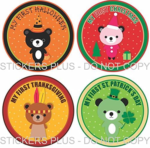 Baby Girl First Holiday Stickers Baby Milestone Stickers Bear First Christmas First Birthday Halloween Easter Thanksgiving St. Patrick's Day Valentine's Day Easter